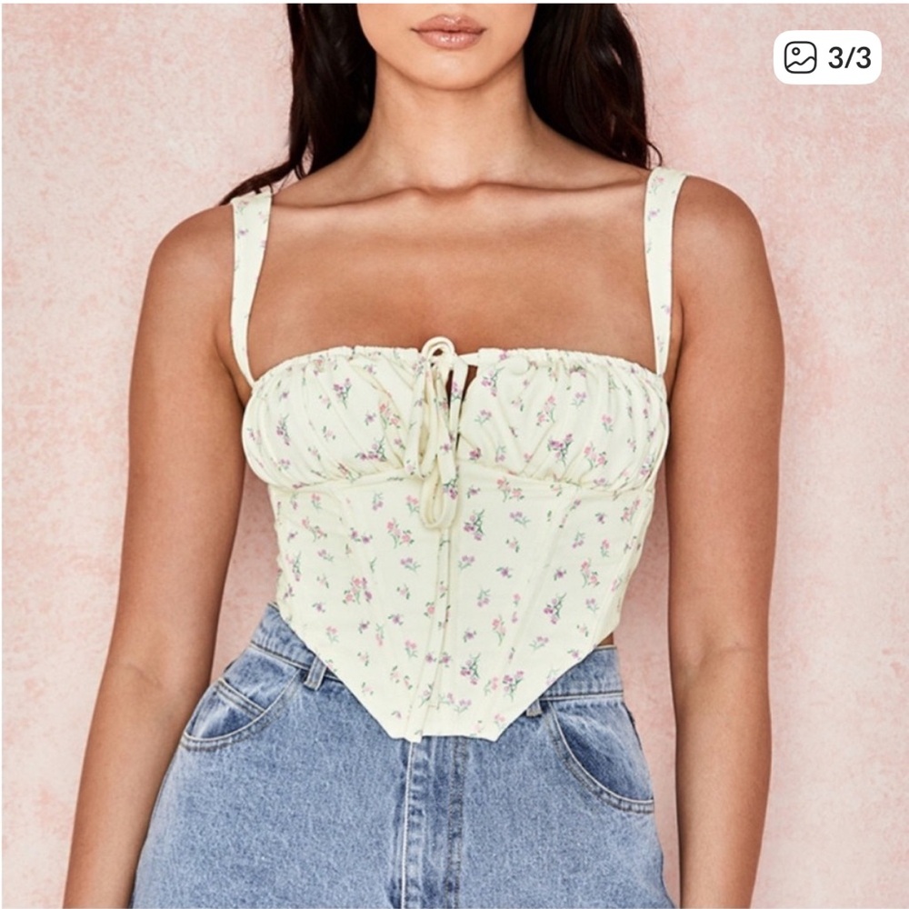 House of CB Light Yellow Floral Bustier Top